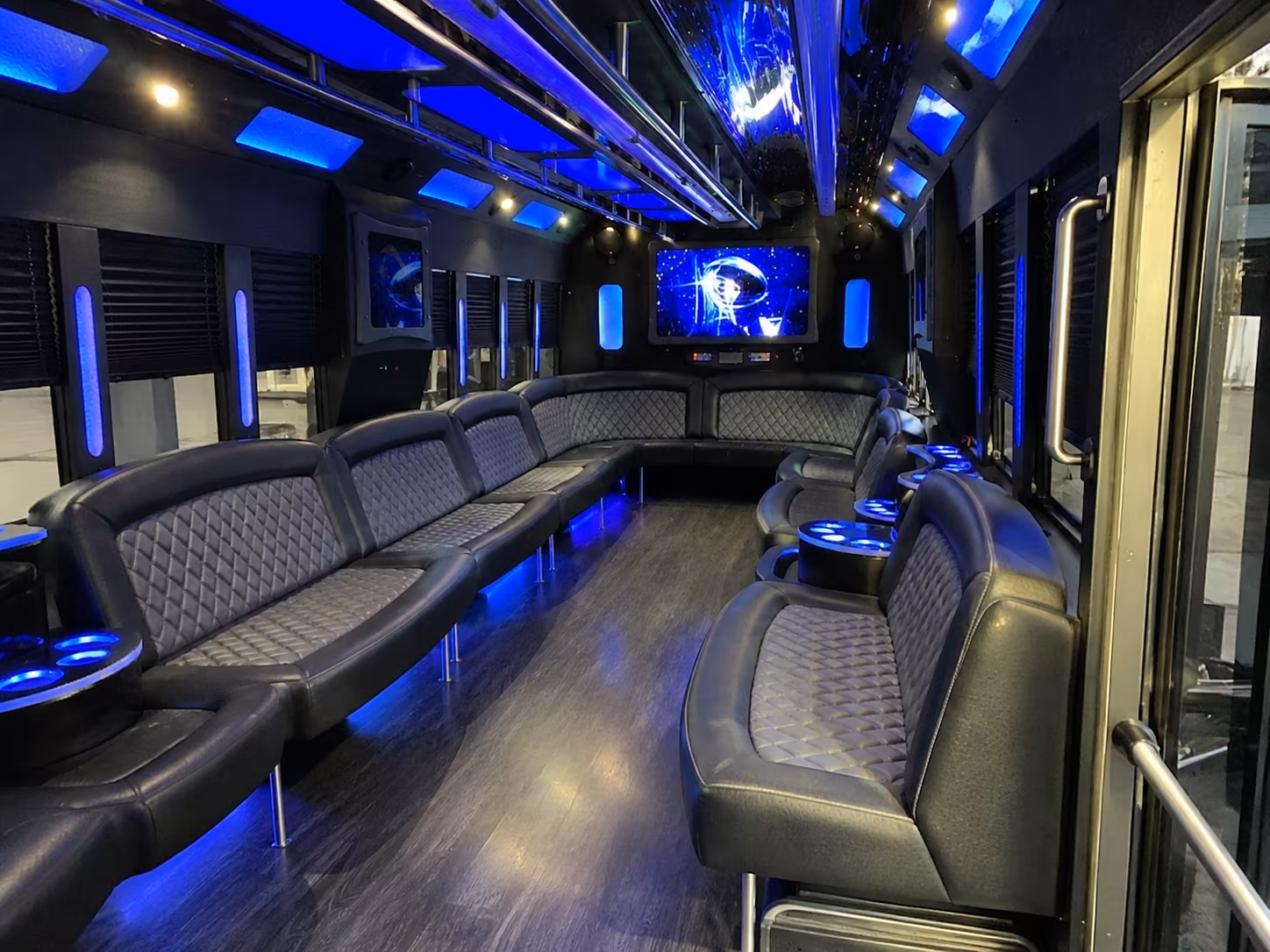 Passenger watching the Oakland scenery during a regional party bus road trip