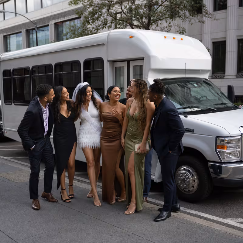 Black Mercedes Sprinter van staged for an Oakland Bachelor & Bachelorette Transportation group