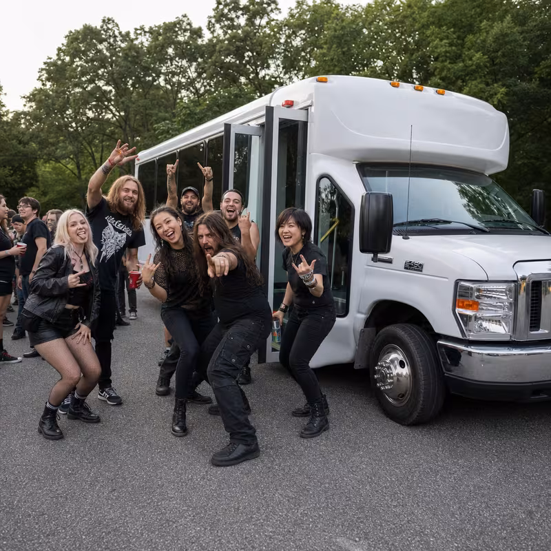 Black Mercedes Sprinter van staged for an Oakland Concert Transportation group