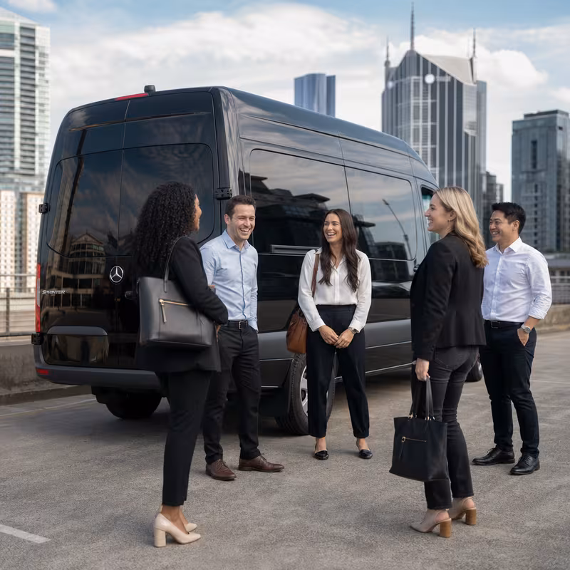 Party bus interior with wraparound leather seating and LED lighting in Oakland