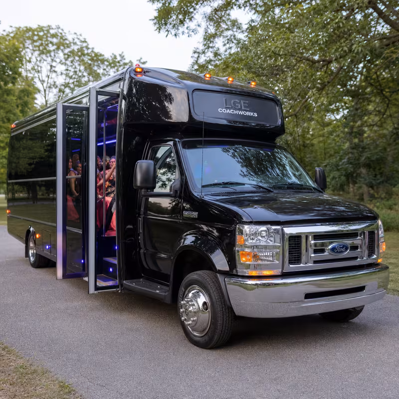 Black Mercedes Sprinter van staged for an Oakland Prom & Homecoming Transportation group