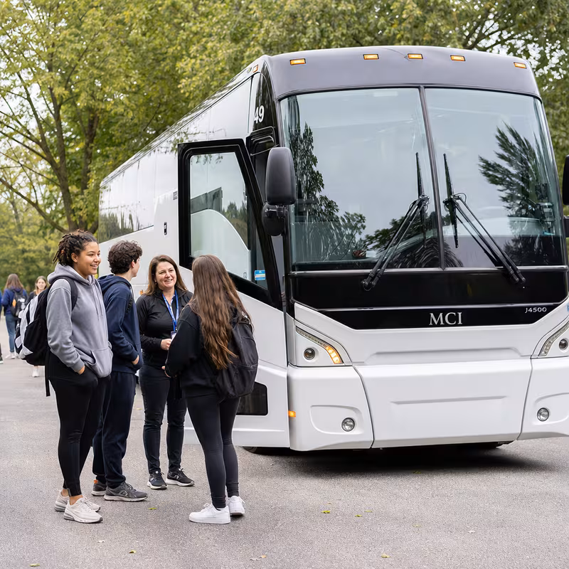 Black Mercedes Sprinter van staged for an Oakland School Transportation group