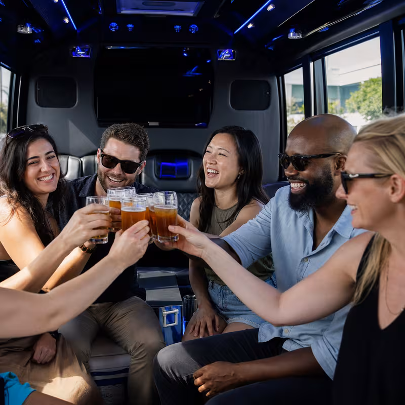 Black Mercedes Sprinter van staged for an Oakland Winery & Brewery Tour Transportation group